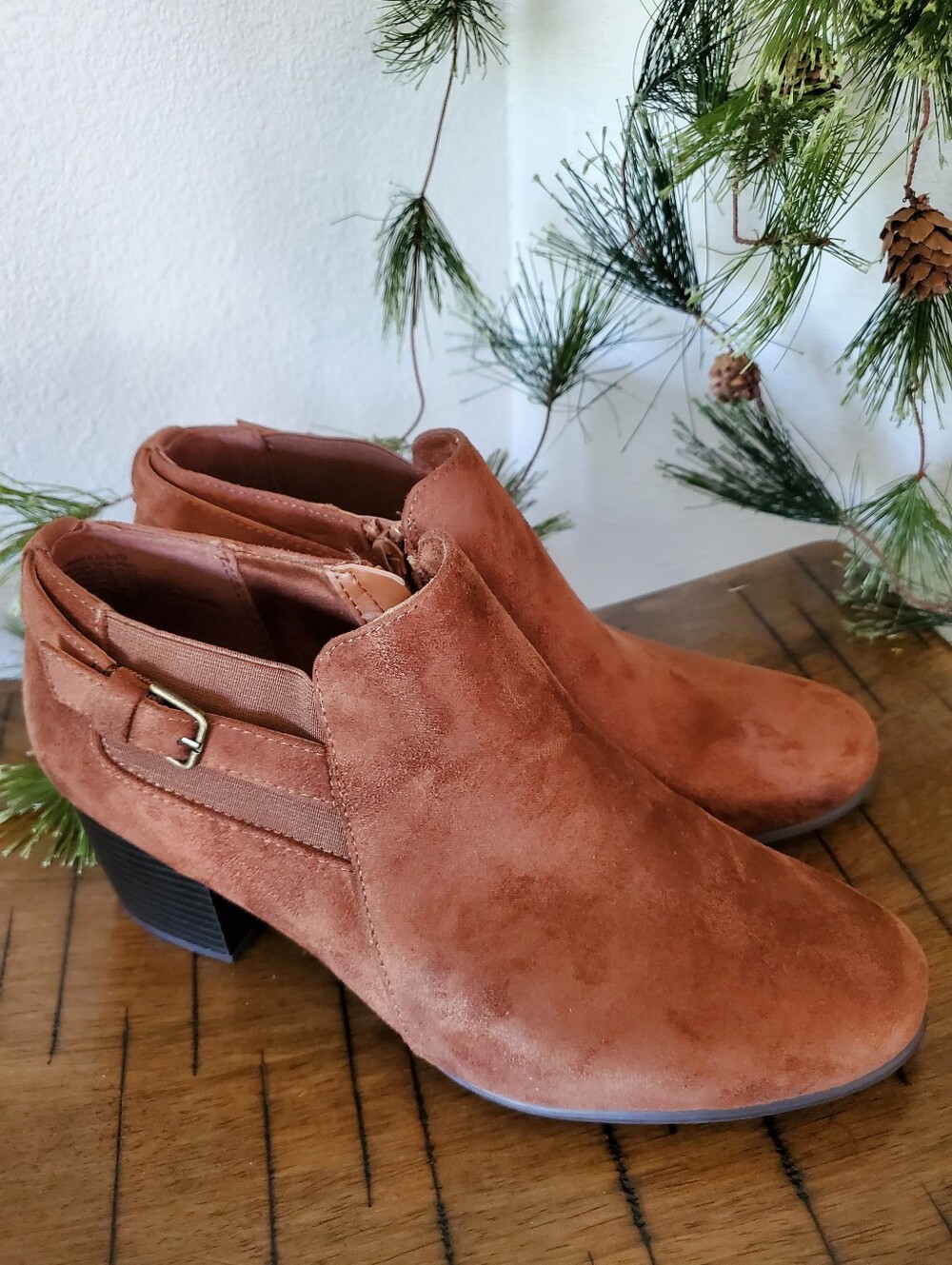 Croft & Barrow Cognac Brown Faux Suede Low Block Heel Boots